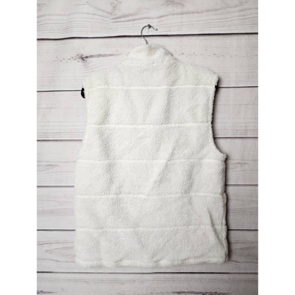 Banana‎ Republic Womens Sherpa Vest White Gray Full Zip Snap Insulated Pockets L - Picture 2 of 6